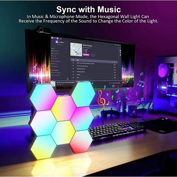 8 Pak Hexagon Vægskinne LED Paneler - Smart App RGB Hexagon Modulær Spil Lys Musik med Synkron Honningkage Panel Hexagon Lys