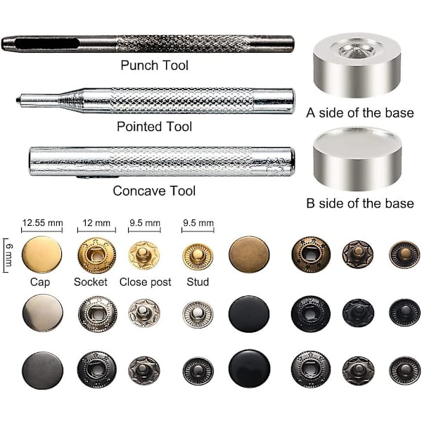 120 Sett Snap-knapper Kit, Metallknapper Trykknapper Med Stempel Tang, 6 Farger Klær Snap Kit, Lær Snap For Klær, Jakker, Jeans Vi