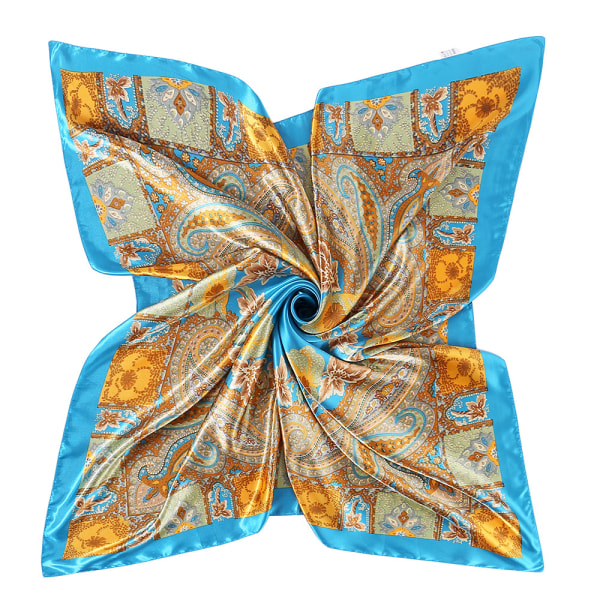 90 cm mote damer firkantet skjerf sjal sateng silke hode hals floral wrap bandana Blue