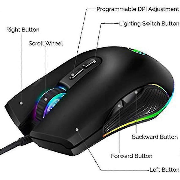 USB-C Mus Type C Ergonomisk Trådbunden Mus RGB Spelmus Optisk Mus - YUHAO