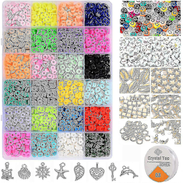 4000 stk Leireperler til Smykke Armbåndslagingsett 6mm 24 Farger Flat Polymer -ayane