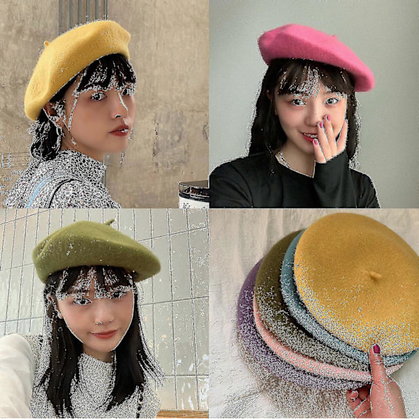 Dam Beret i Ull, Fransk Konstnärstil, Varm Vintermössa, Retro Enfärgad Beret, Elegant Damhatt, Passar Allt, Höstmössa