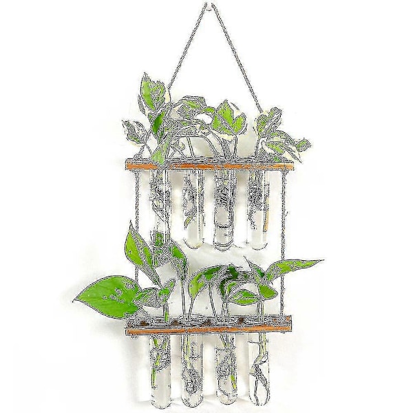 Väggmonterad Växtglasförökningsstation Rör Blomsterterrarium Med Träställning Modern Vas A