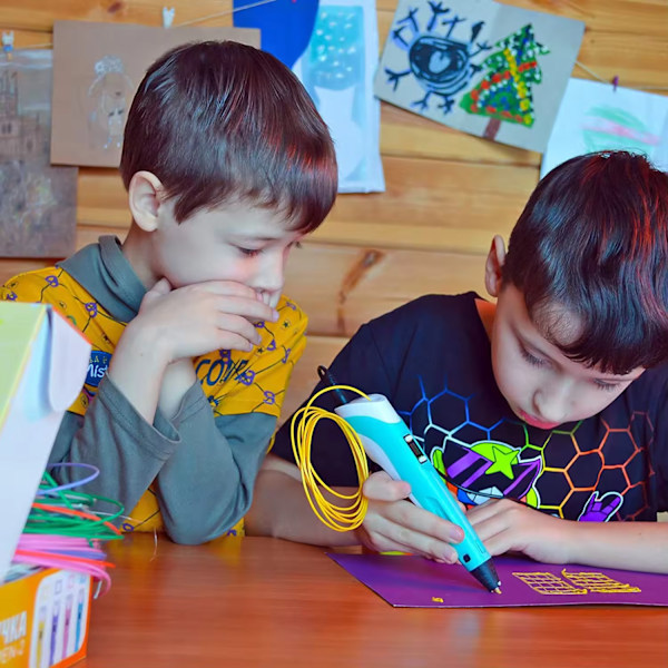3D-pen med 3 farvede filamenter på 3 meter, 3D-pen med tegningsskabelon, penneholder og oplader Pink 3D Pen