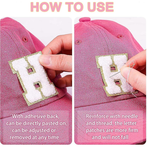 26 st Wron hite IOn Bokstavspatchar, A-Z Självhäftande Chenille Bokstavspatchar Applikation Sy Klädmärken med Glitterkant för DIY-tröjor