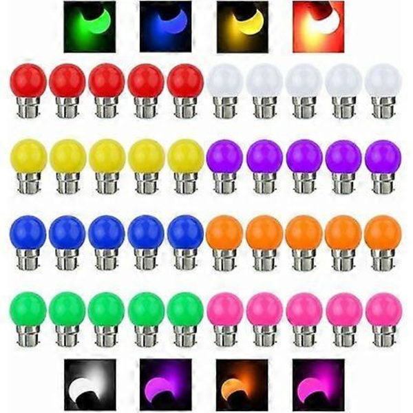 Färgade LED-lampor 3W 220V/50HZ Bajonettlampor Girlang Färgade LED-lampor Flerfärgade, 40-pack