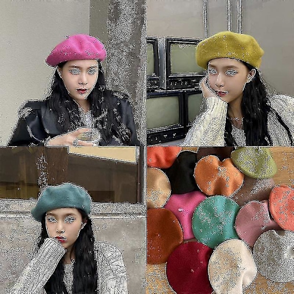 Dam Beret i Ull, Fransk Konstnärstil, Varm Vintermössa, Retro Enfärgad Beret, Elegant Damhatt, Passar Allt, Höstmössa