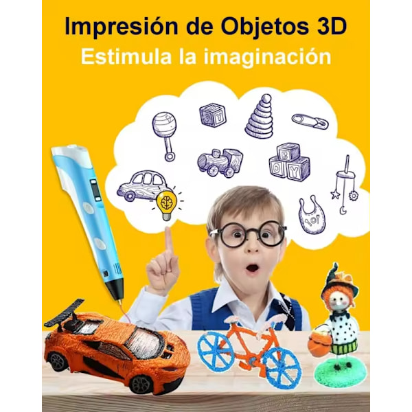 3D-pen med 3 farvede filamenter på 3 meter, 3D-pen med tegningsskabelon, penneholder og oplader Pink 3D Pen