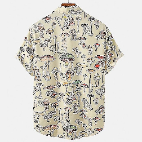 Sommer Hawaiian Skjorte til Mænd med Lapel, Korte Ærmer, Farverige Elementer, Svampeknop, Trendig, Afslappet Top, Fremragende