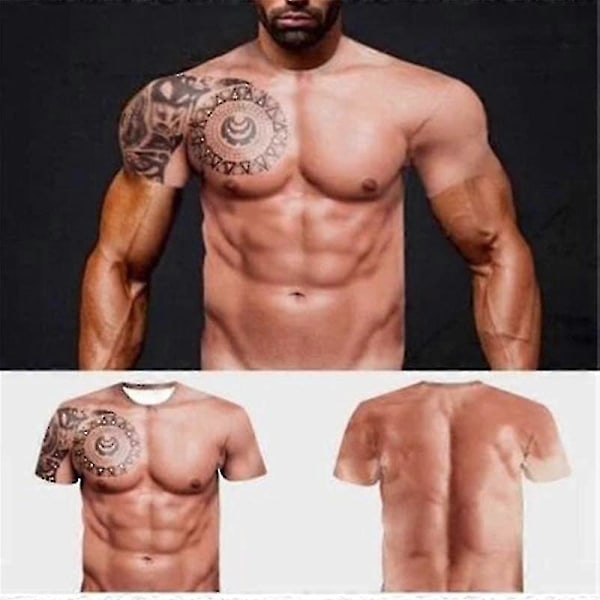 Muskel tatovering trykt T-shirt Mænds kortærmet 3D digital trykt T-shirt Color A L