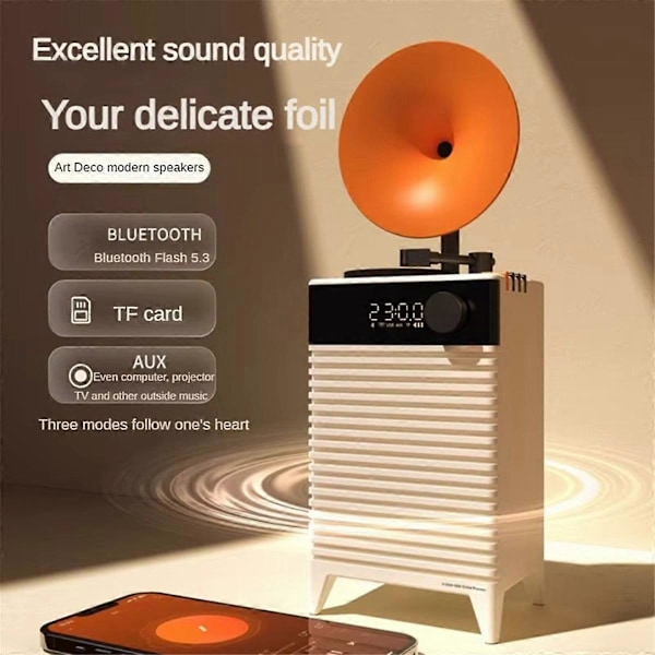 202 Retro Bluetooth-högtalare Trådlös Utomhus Bas Subwoofer LED Klocka Ljud Handsfree Samtal Musik