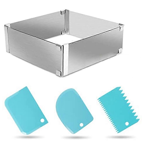 Utökbar Bakplåt, 4-delad Set, Rostfritt Stål Baktillbehör, Kakerings, Justerbar Kvadrat