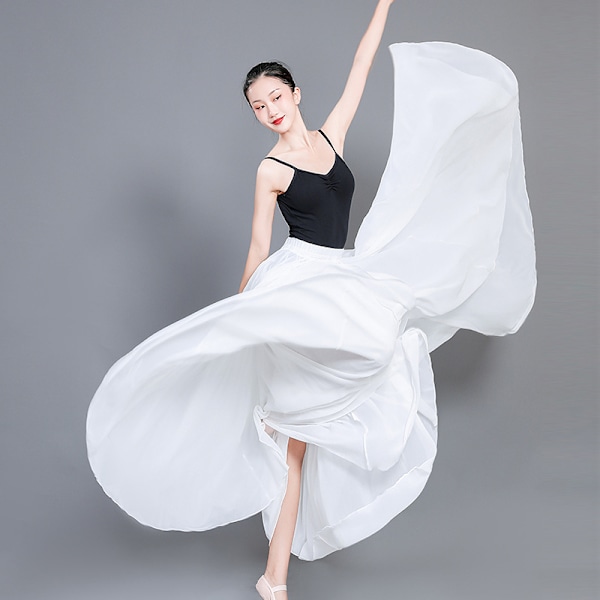 720 Silkeaktig Tynn Chiffon Elastisk Midje Lang Magdans Skjørt White 85CM