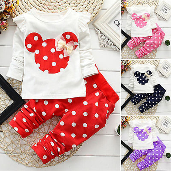 Baby Girl Minnie Polka Dot Långärmad Pullover Top Pants Set Purple 12-18 Months