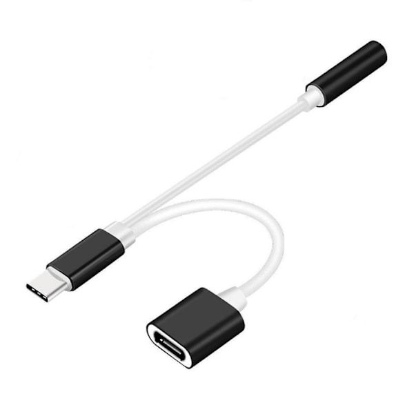 2-i-1 USB-C till 3,5 mm hörlursadapter Typ C laddning ljud Aux-adapter