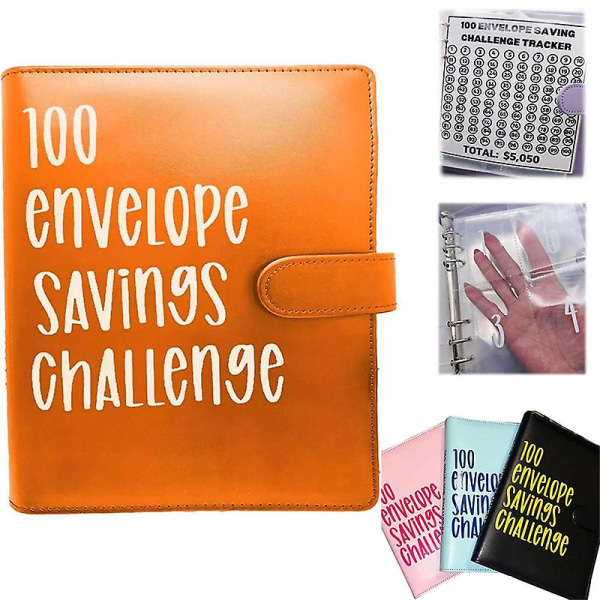 Utfordringsperm med 100 konvolutter, enkel og morsom måte å spare $5 050 på, spareutfordring Orange