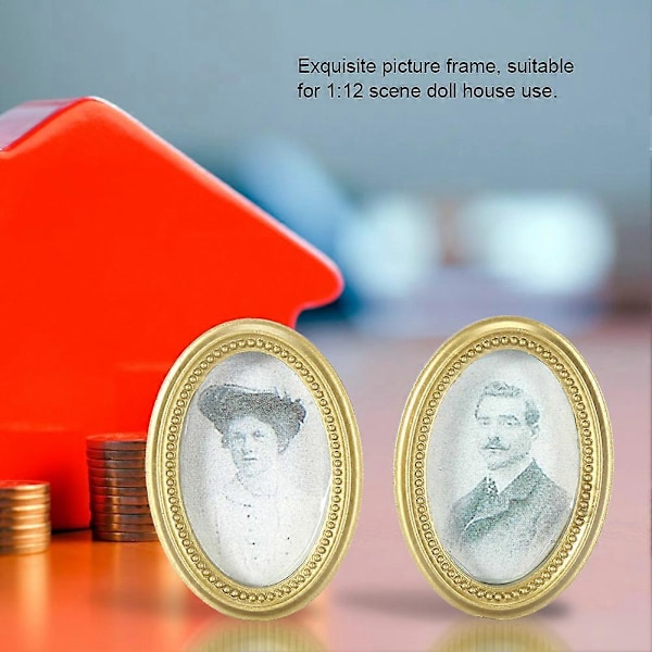 2-pack Miniatyr Oval Ram med Bild för Dockhus DIY Tillbehör