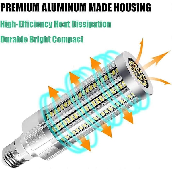 60W LED Maispære, 500W Ekvivalent Pære, 7200 Lumen Super Lys E27, 6000K Kald Hvit, For Lager Verksted Garasje (6000K Kald Hvit)