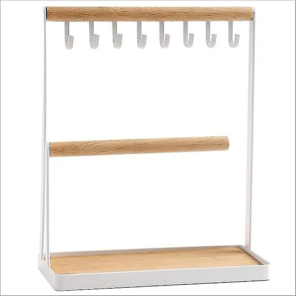 Smyckesställ, Flera Våningar Halsbandshängare Träringorganisatör Örhängsfack, 8 Krokar Förvaring Halsband, Armband,