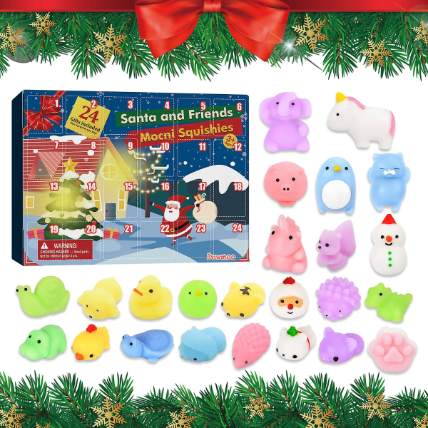 Adventskalender 2022 Julnedregningskalenderleksak 24st Olika söta Mochi-djur Squishy leksaker for barn