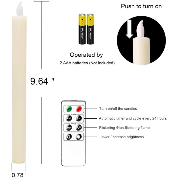 6-pack batteridrevna LED-lys med fjernkontroll og timer, vekta vax flimrande varmt vitt lys for vinduer, juledekor, hem, bröllop, elfenben