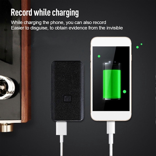 Liten Opptaker Magnetisk Stemmeaktivert Støyreduksjon Powerbank Lomme Digital Opptaker med MP3-spiller Unisex Engelsk Svart 4GB