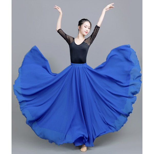 720 Silkeagtig Tynd Chiffon Elastisk Talje Lang Mavedans Nederdel Blue 90CM