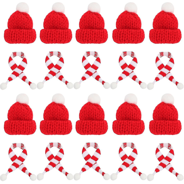 20 st Mini Stickade Tomteluvor, Mini Julhalsduk, Mini Julhatt, DIY Julhatt för Docktillbehör, Vinflaskor, Jul