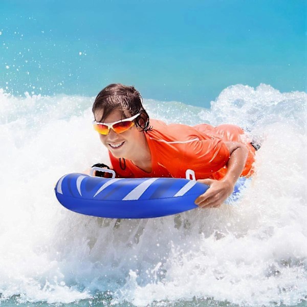 Oppblåsbar Bodyboard med Håndtak, Bærbar Surfebrett Basseng Flytemadrass for Strand Surfing Svømming Sommer Vannmoro (Blå)