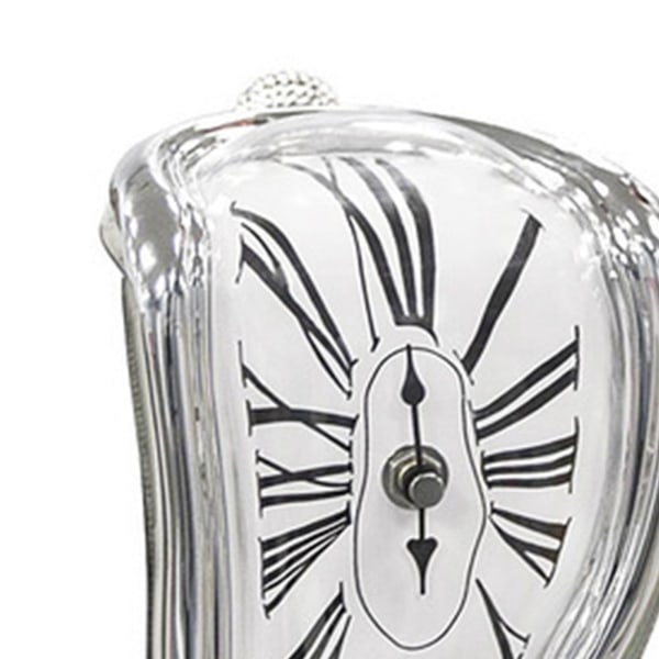 Smeltende ur i plast, retro, dekorativ, elektroplet metalmaling, bordur, bordur til kontor, sølv