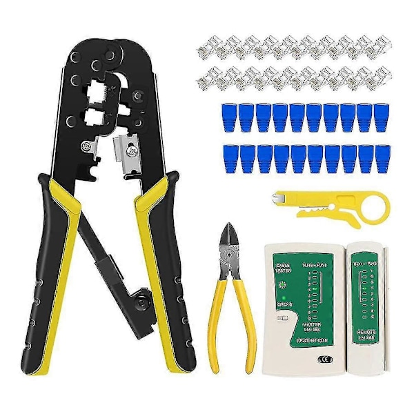 RJ45 Krympeverktøysett for Cat5 Cat5e Cat6 Modulære Pluggkontakter, RJ-11, 6p/RJ-12, 8p/RJ-45 Nettverk