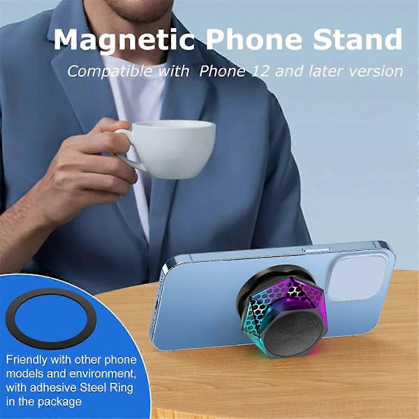 Magneettinen Bluetooth-kaiutin LED-valoilla, Kannettava Langaton Mini Ulkokaiutin, TWS Stereo, Puhelin
