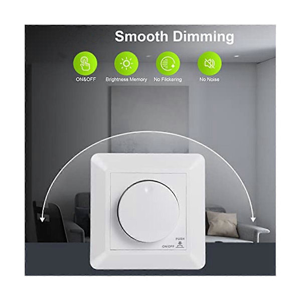 LED-dimmerströmbrytare, infälld dimmer för dimbara LED och halogen, 5-300 W dimmerströmbrytare LED, Ph
