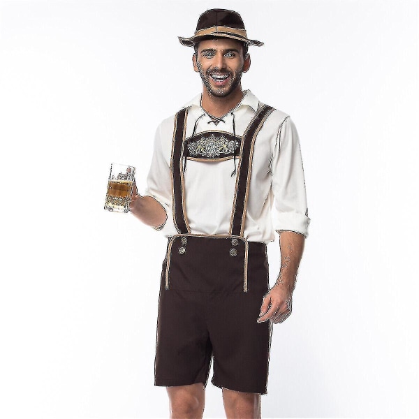 Mænds bayerske Ederhosen Tysk Oktoberfest Traditionelle Shorts Beer Guy Kostume L