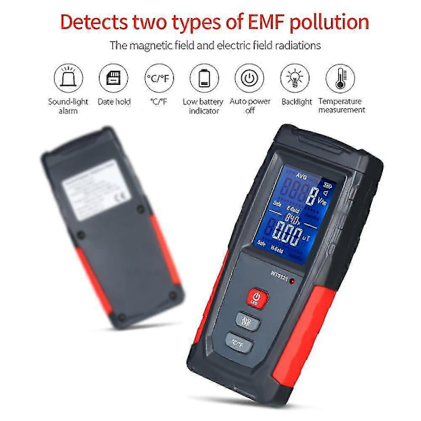 EMF-måler USB-oppladbar, strålingsdetektor for elektromagnetisk felt og temperatur, presis AP