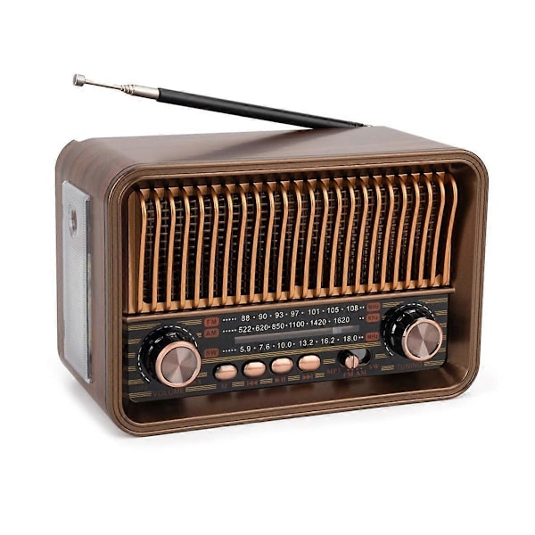 Kannettava FM AM SW Radio Vintage Radio Langaton Bluetooth-kaiutin LED-taskulampulla Tukee TF-korttia U-levyä AUX