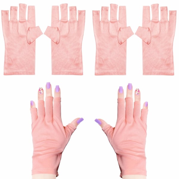 2 Pairs Nail Gloves UV Shield Gloves Fingerless Gloves To Prevent Sunburn On Hands Pink