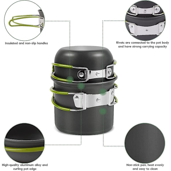 Campingköksutrustning, Mini Campingköksutrustning Set med Campingspis, 1-4 Personers Bärbar Matlagningspis för Utomhusvandring/fiske/överlevnad/picknick