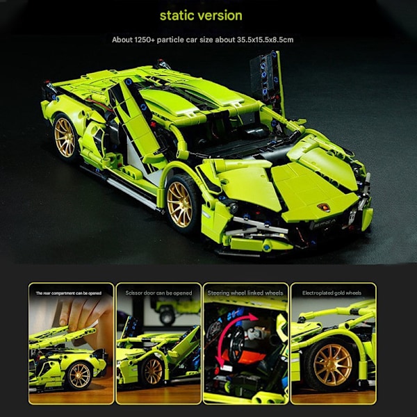 Statisk 1:14 grön Lamborghini sportbil högkvalitativa monteringsbyggstenar Green