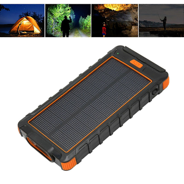 Bærbar Solcelledrevet Telefonoplader 20000mAh Solcelle Powerbank med Kompas og LED Lommelygte til Udendørs Sort Orange