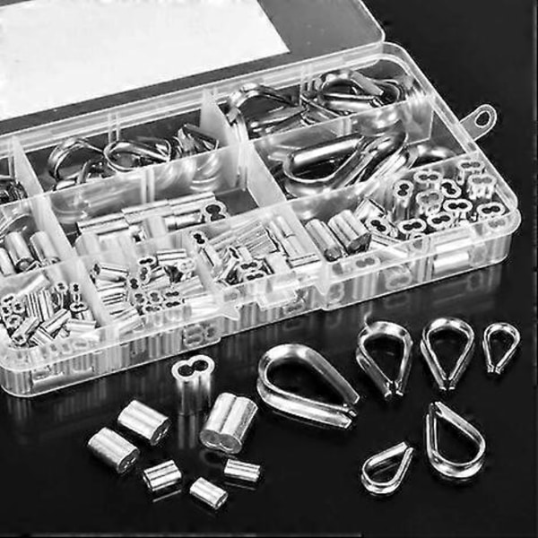 225 Dele M1.2-M5 Rustfrit Stål Wire Rope Lugs og Krympehylstre Aluminiumsklips Sæt, Krympe Loop Hylstre til Wire Rope Lug Rigging