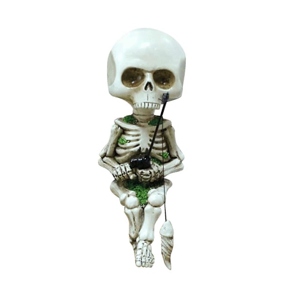 Ny Skelet Fiske Statue Have Dekoration Halloween Kunstgårdsskulptur Harpiks