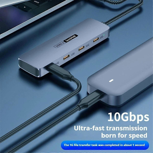 4 Portin USB-C-keskitin 10 Gbps: Nopea USB-C-jakaja kannettaville tietokoneille, PC-lisävarusteille, tableteille, puhelimille ja kiintolevyille