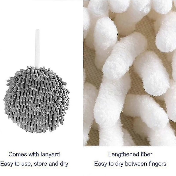 2-pak Chenille Håndkleball i Mikrofiber - Myk, Absorberende og Hengende