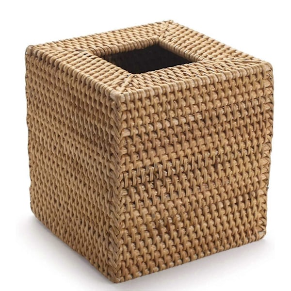 Firkantet Rattan Vævsæskebeklædning, Håndvævet Vikker Vævsæskeholder, 5,7 X 5,7 X 5,7 Tommer, Træfarve Fg