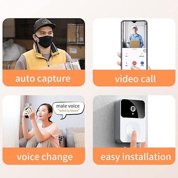 Smart Video Dörrklocka Heminterkom, Smart Trådlös Fjärrstyrd Videodörrklocka, Högdefinition Nattseende Wifi Laddning Stöldskydd Dörrklocka, Tvåvägs