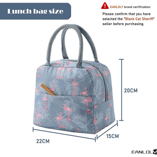 Lunchväska med Flamingo-design, grå - 6L liten kylväska för arbete och utomhusaktiviteter