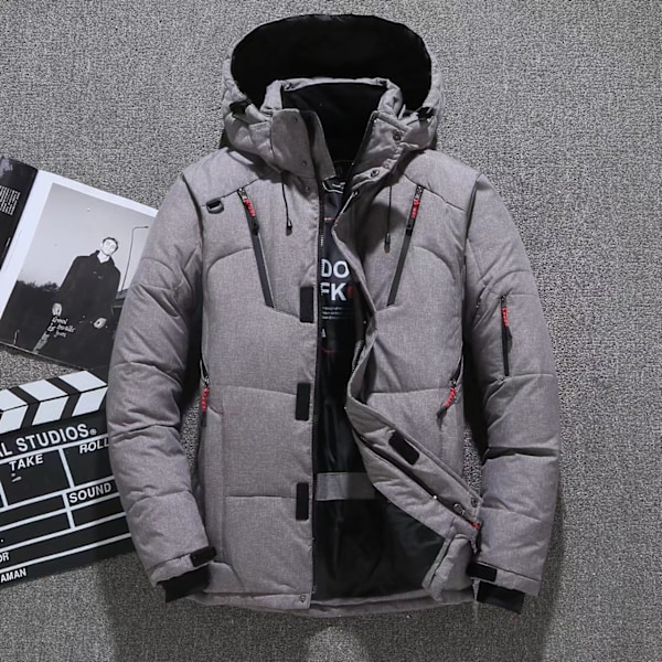 Herrdunjacka Vinter Parka Huva Utomhus Tjock Varm Överdimensionerad Mode 2024 Dragkedja Nedre Jacka Grey XL