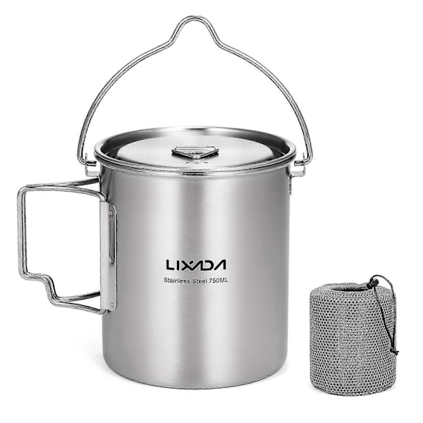 750ml Rostfritt Stål Kanne Bärbar Vattenmugg Koppen Med Lock Och Vikbart Handtag Utomhus Camping Matlagning Picknick-Yvan