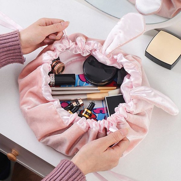 Snøre Makeup Bag Kosmetiktaske Velvet Makeup Opbevaringstaske til rejser Pink